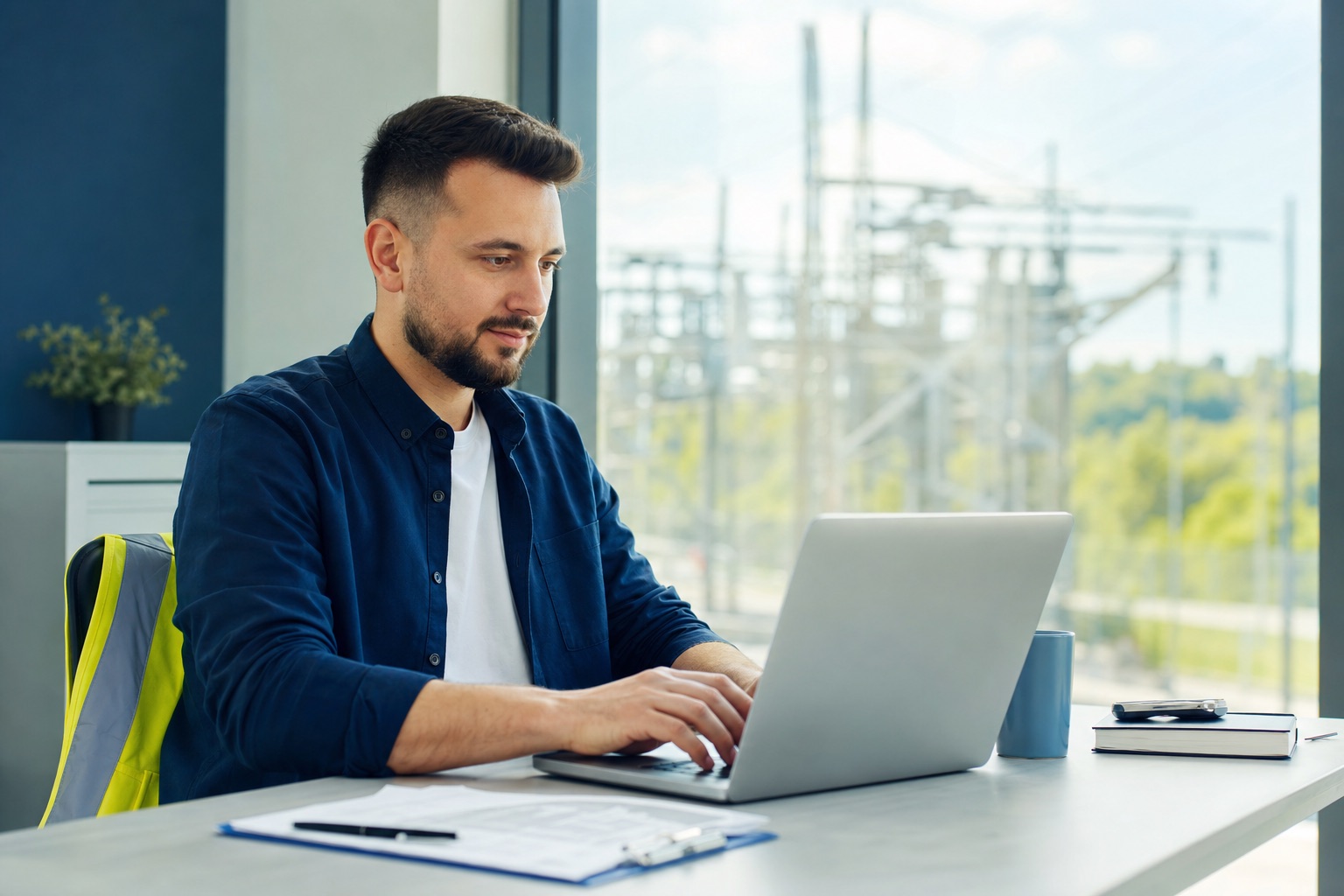 Angajat din sectorul energetic completând înscrierea online